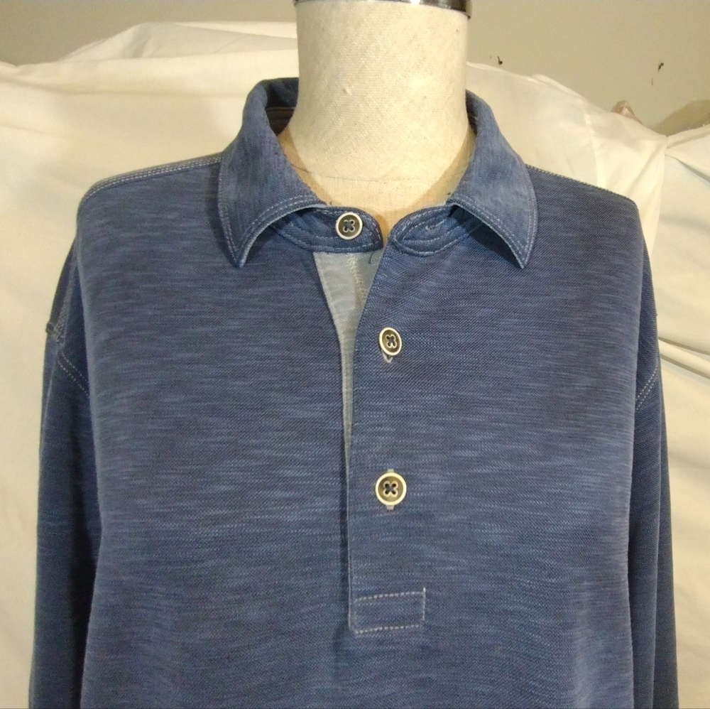 Tommy Bahama men blue Henley light weight sweater, Long sleeve, 1/2 button, L - Picture 3 of 13